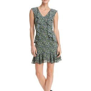 MICHAEL Michael Kors Floral-Print Ruffle Dress Sleeveless Mini Navy Blue Green